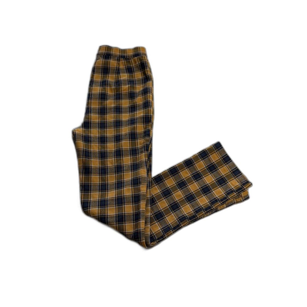 Urban Outfitters Plaid Flare Pants Size 4 Yellow Mustard Split Hem Front Slit - Picture 10 of 13